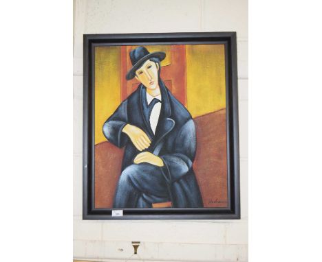 After Modigliani portrait study on board set in an ebonised frame