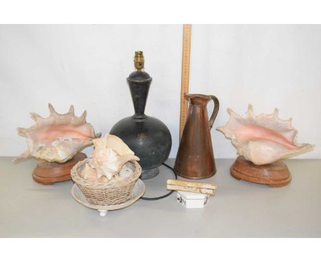 Mixed Lot: Pair of large seashells, further basket of shells, table lamp and other items