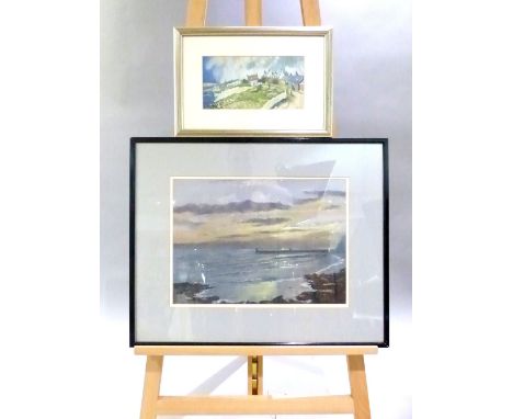 20th century British school, moonlit seascape, pastel on paper, together with a print. (2)