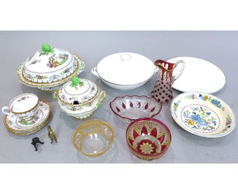 Two Spode 'Chelsea' pattern tureens with two smaller, four tea cups and a quantity of saucers, with  part Royal DOulton 'Caro