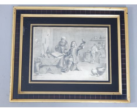 After David Tenniers, Figures in an apothecary Interior, etching, 28 x 38cm