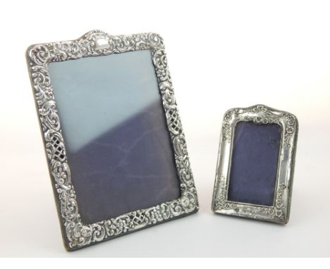 Late Victorian silver mounted easel back photograph frame, Birmingham 1900, with another smaller Chester frame, (2)