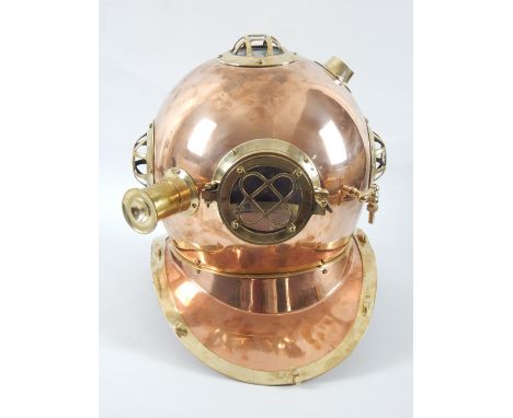 Reproduction copper and brass diver's helmet, 38cm H. 