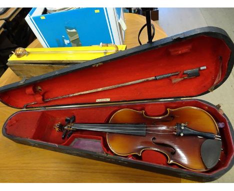 Violin, angle poise lamp etc.