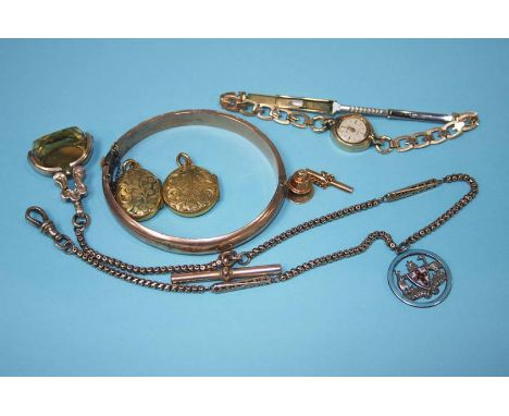 9ct gold bangle, a button etc.