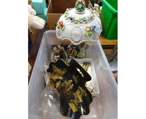 Tray of assorted including Continental group, lamp etc.