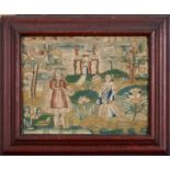 A CHARLES II STUMPWORK AND SILK EMBROIDERED PICTURE