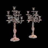 AFTER JUSTE-AURELE MEISSONNIER (1695-1750): A PAIR OF 19TH CENTURY SILVERED BRONZE CANDELABRA
