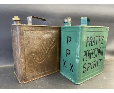 A Redline two gallon petrol can in very original condition by Valor, dated December 1927 plus a Pratt's Perfection Spirit can