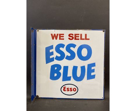 A 'We Sell Esso Blue' double sided enamel sign with hanging flange, in excellent condition, 18 x 18". 
