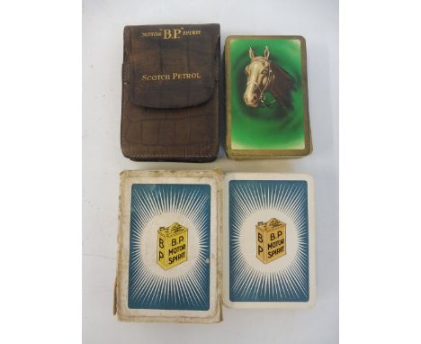 A boxed group of BP Motor Spirit Irish flash playing cards plus a cased group of BP Scotch Petrol playing cards.