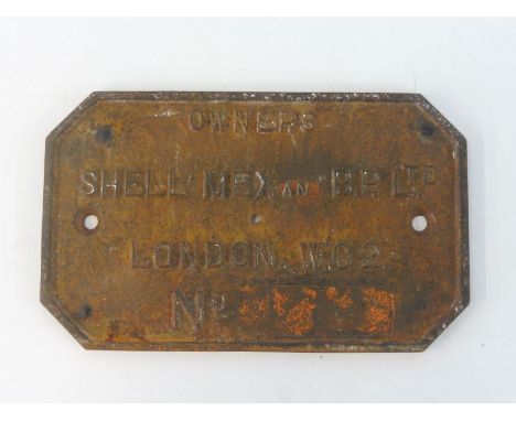 A Shellmex &amp; BP Ltd cast iron railway freight wagon plate.