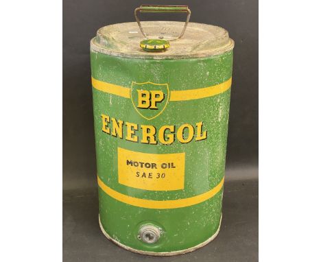 A BP Energol Motor Oil SAE 30 five gallon drum with original cap, in original condition. 