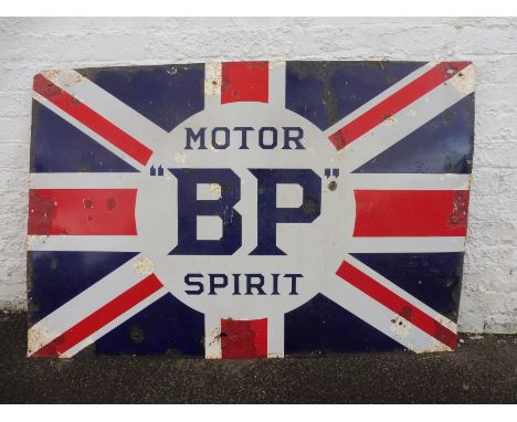 A BP Motor Spirit Union Jack enamel sign, with older amateur retouching, 54 x 36". 