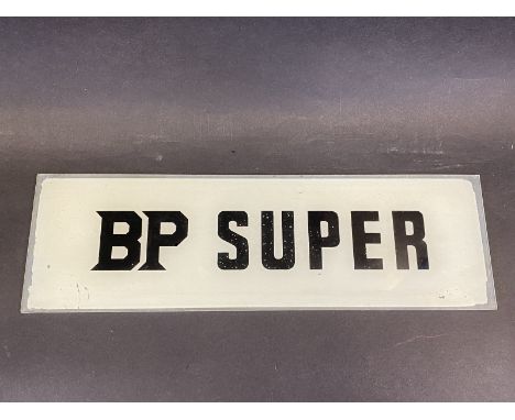A BP Super rectangular glass petrol pump brand insert, 12 3/4 x 4". 