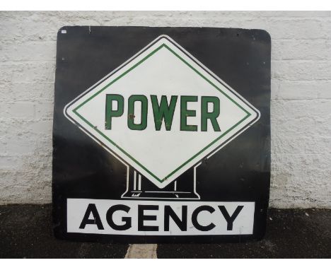 A Power Agency enamel sign with globe motif to the centre, heavily restored, 35 x 35".