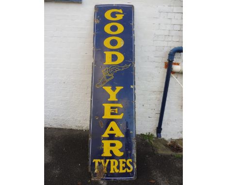 A large Goodyear Tyres rectangular enamel sign by Franco of London, 24 x 96". 