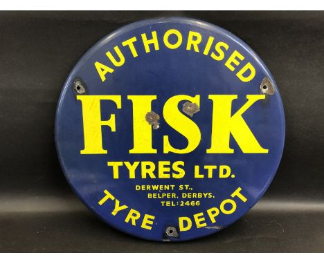 A Fisk Tyres Ltd Authorised Tyre Depot circular enamel sign, 16" diameter.