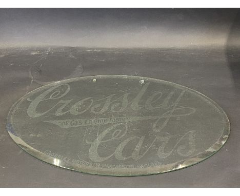 A rare and early Crossley Cars 'of Gas Engine Frame' oval glass advertising sign, 24 x 15". 