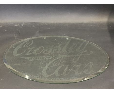 A rare and early Crossley Cars 'of Gas Engine Frame' oval glass advertising sign, 24 x 15". 