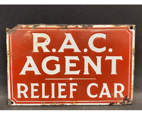 A rarely seen RAC Agent Relief Car rectangular enamel sign of good small size, 8 1/2 x 5 1/2". 