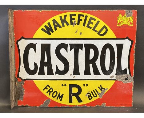 A Wakefield Castrol From 'R' Bulk rectangular double sided enamel sign with hanging flange by Burton of Palmers Green, with c