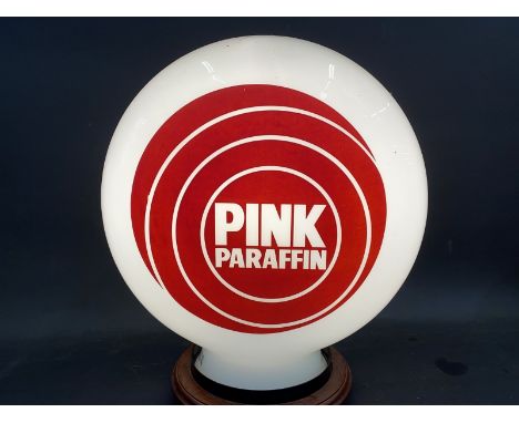 A Pink Paraffin pill shaped glass petrol pump globe by Hailware, fully stamped 'Pink is a joint registered trade mark of Shel