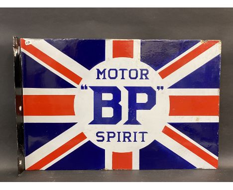 A BP Motor Spirit Union Jack double sided enamel sign with hanging flange, by Franco, professionally restored, 24 x 16". 