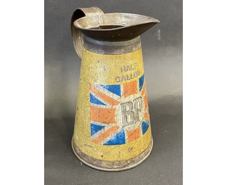 A rare BP half gallon measure with wide neck, with the Union Jack flag image to the centre, bright colour.