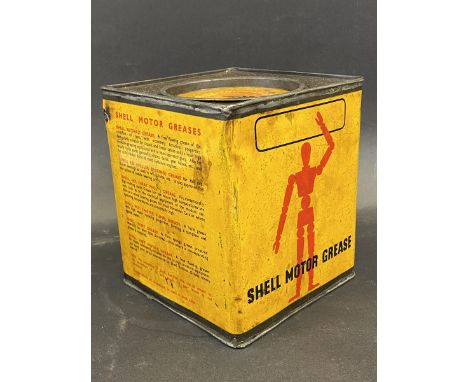 A rare Shell Motor Grease stick/robot man square tin with original lid. 