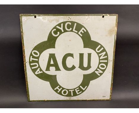 An Auto Cycle Union Hotel double sided enamel sign, 19 1/2 x 20".