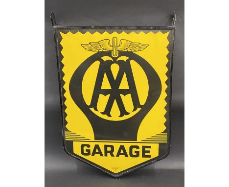 A pair of AA Garage enamel signs by Franco, mounted back to back in the original hanging frame, good condition, 23 x 34" (ove