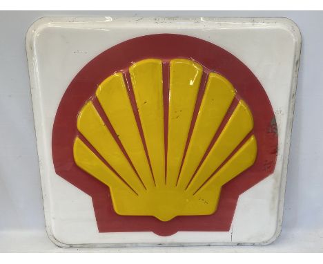 A large plastic Shell illuminated garage forecourt sign panel, 43 x 43". 