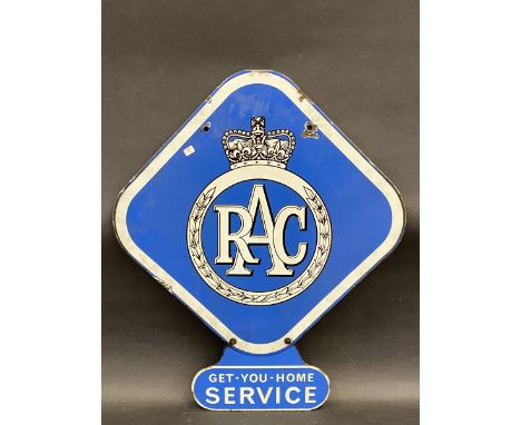 An RAC lozenge shaped double sided enamel sign plus a 'Get-You-Home Service' double sided attachment, 22 x 27". 