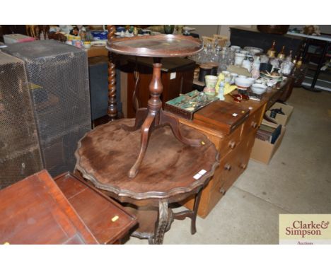 A 19th Century mahogany tripod table with galleried top and an Edwardian mahogany occasional table