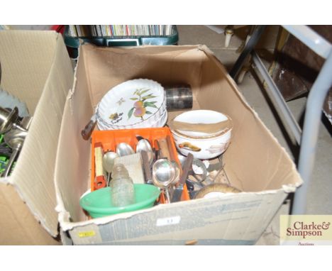 A box containing mostly cutlery and a small quantity of Royal Worcester "Evesham" patterned dinnerware
