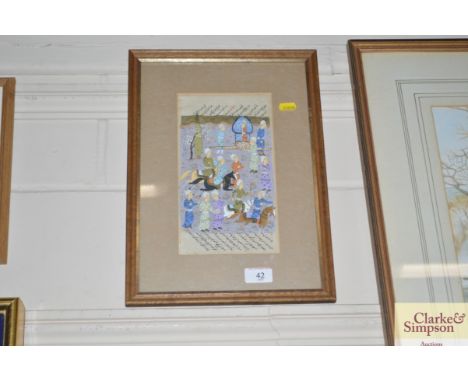 A Persian manuscript page, framed circ 1900