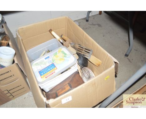 A box containing various Christmas decorations; sarcophagus shaped tea caddy etc