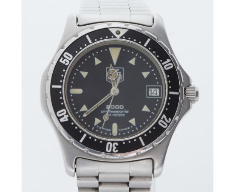 Tag Heuer, a vintage gents stainless steel Tag Heuer 2000 Professional wristwatch, 973.006, black dial & bezel with lume mark