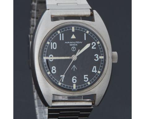 Hamilton, a stainless steel Hamilton British Military issue wristwatch, broad arrow symbol 17J, Grade 649, Swiss movement, ci