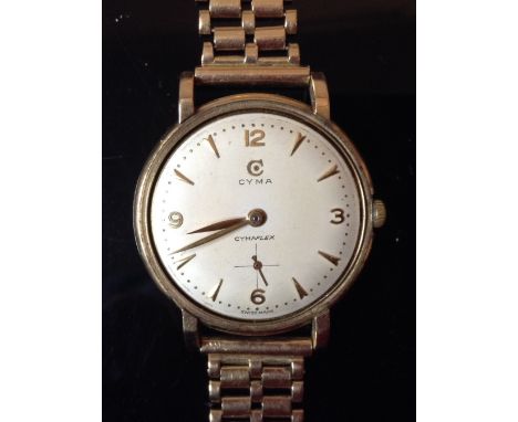 A gentleman's Cymaflex wrist watch, cream dial, Arabic numerals, subsidiary seconds, manual wind movement, 9ct gold articulat