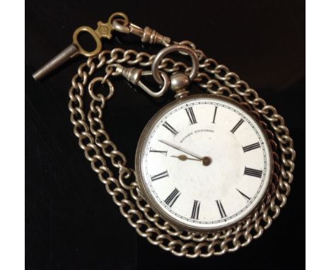 A Henry Touchon continental silver open face pocket watch, white enamel dial, Roman numerals, Swiss key wind movement, stampe