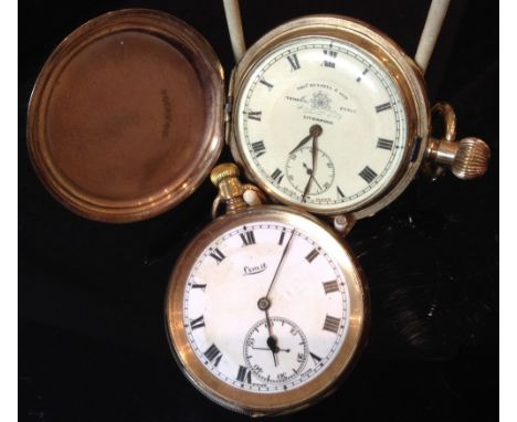 A Thomas Russell of Liverpool gold plated hunter pocket watch, cream dial, bold Roman numerals, minute track, subsidiary seco