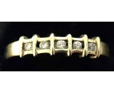 A five stone diamond ring, the five round brilliant cut diamonds, mounted in a five section step ladder formation, 9ct gold s