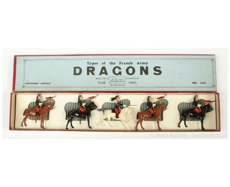 Britains - Set 140 - French Dragoons ["Dragons"], 1925 version, comprising: Officer on a Grey Cantering Horse - Extended Sabr