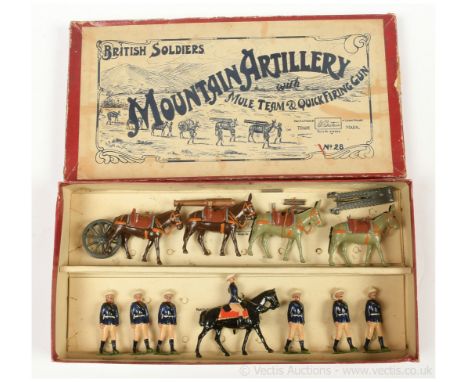 Britains - Set 28 - Mountain Artillery [1920 version], comprising: Mounted Empty Handed Officer, 6 x Marching Gunners &amp; 4