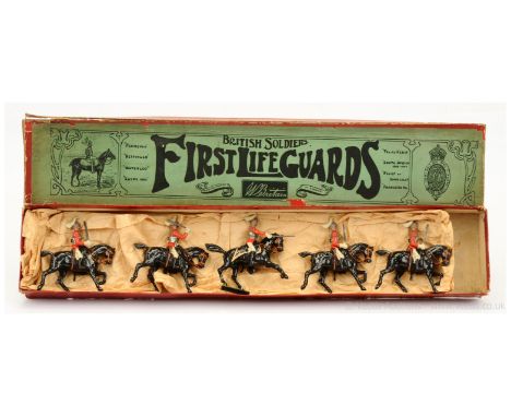 Britains Set 1 - The First Life Guards [1925 version], comprising: Officer on Prancing Horse with Extended Sabre Arm &amp; 4 
