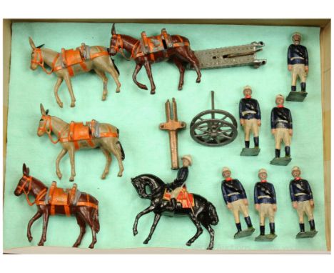 Britains - Set 28 - Mountain Artillery [1920 version], comprising: Mounted Empty Handed Officer, 6 x Marching Gunners &amp; 4