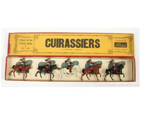 Britains - Set 138 - Cuirassiers - [1925 version], comprising: Officer on Grey Cantering Horse with Drawn Sabre &amp; 4 x Tro