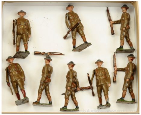 Britains - Set 195 - British Infantry - [1920's version], comprising: Officer with Swagger Stick &amp; 7 x Infantrymen Marchi